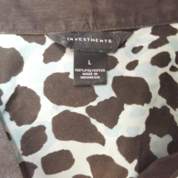 Investments Animal Print Blouse – Size L – Blue Gray Leopard Sheer Party Top - Picture 4 of 5